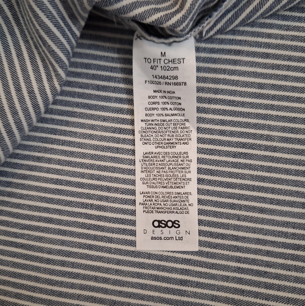NWT ASOS Blue and White Pinstripe Button-Down Shirt - Picture 7 of 9